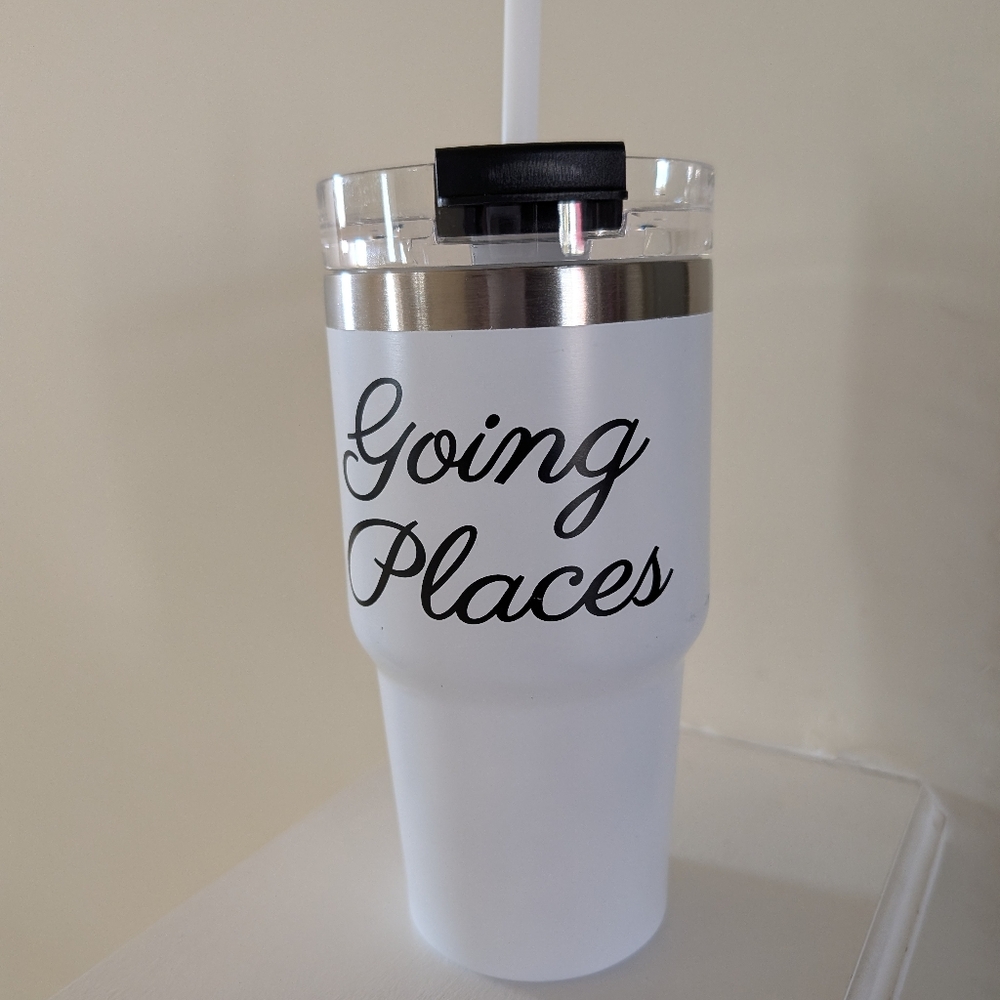 New Modern Expressions "Going Places" 22oz White Stainless Steel Tumbler